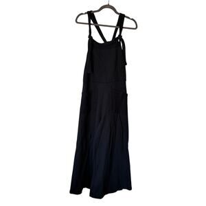 Bucket List overalls fleece terry black large adjustable patch pockets wide leg